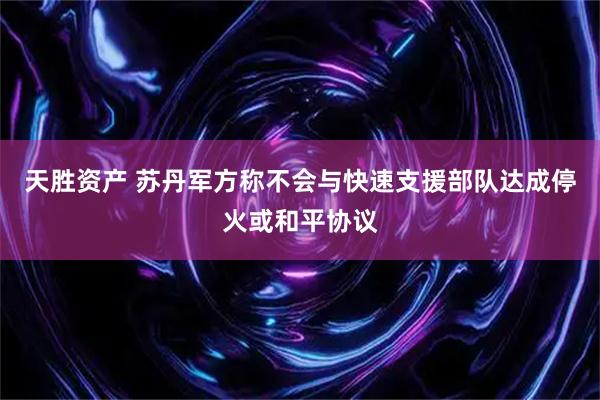 天胜资产 苏丹军方称不会与快速支援部队达成停火或和平协议